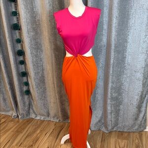 Vibrant Pink and Orange Cutout Dress